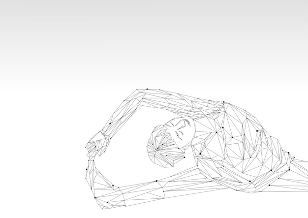 Vector of woman practicing yoga asana made from polygon and dots technic