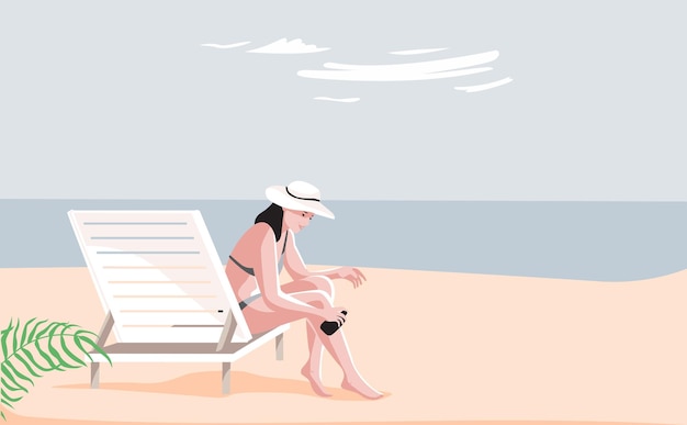 вектор женщина отдыхает на пляже