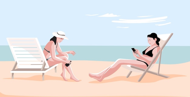 vector woman relaxing on the beach