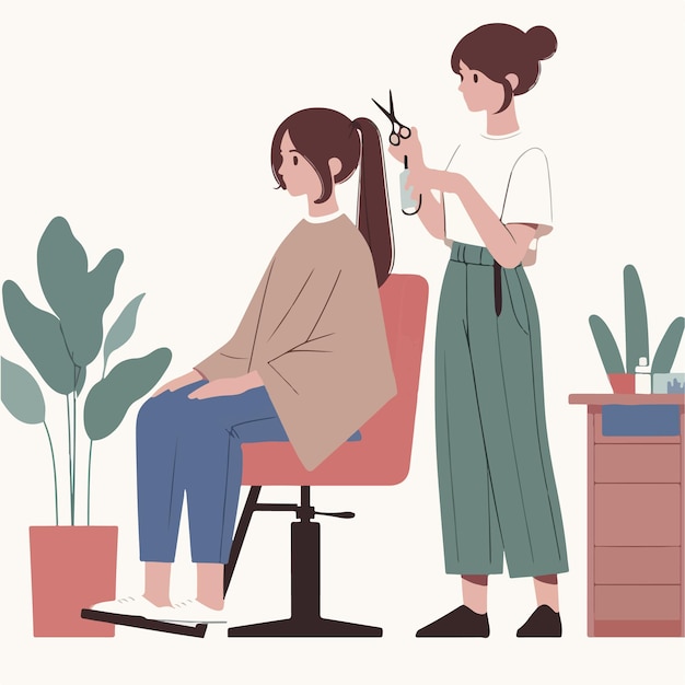 Vector vector of a woman shaving her hair in a flat design style