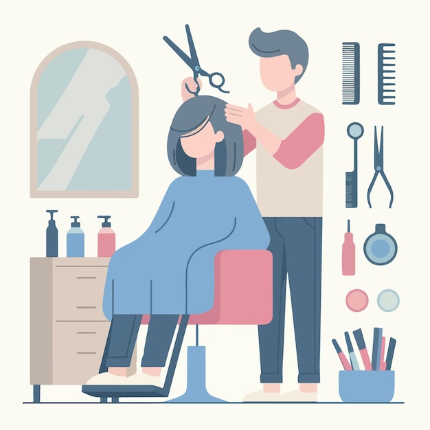 Vector vector of a woman shaving her hair in a flat design style