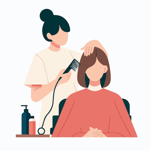 vector of a woman shaving her hair in a flat design style