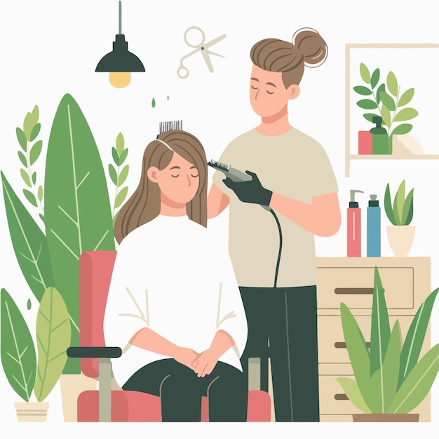 vector of a woman shaving her hair in a flat design style