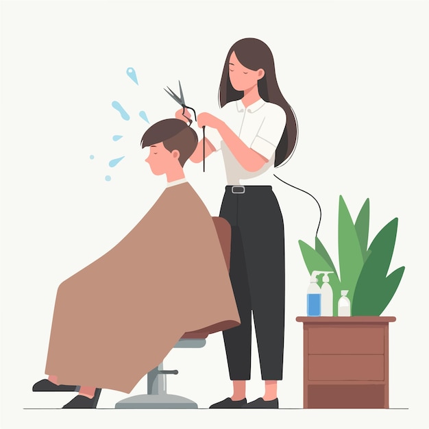 Vector vector of a woman shaving her hair in a flat design style