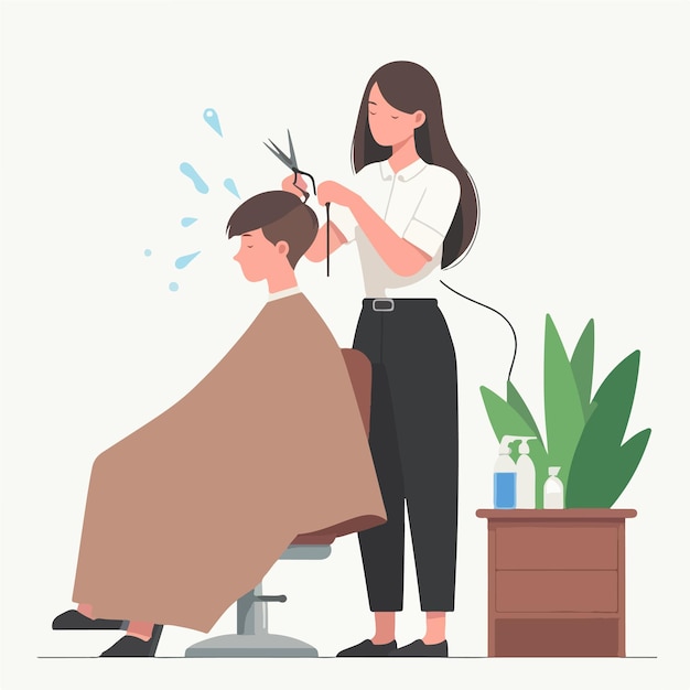 vector of a woman shaving her hair in a flat design style