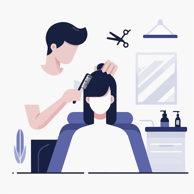 Vector vector of a woman shaving her hair in a flat design style