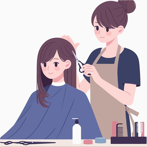 vector of a woman shaving her hair in a flat design style
