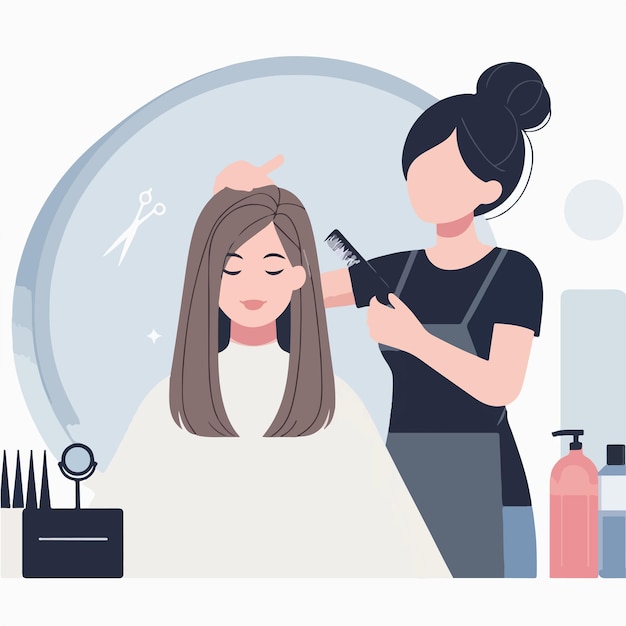 Vector vector of a woman shaving her hair in a flat design style