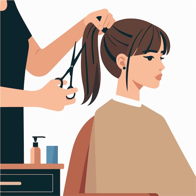 Vector of a woman shaving her hair in a flat design style