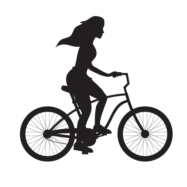 Vector woman silhouette riding a bicycle