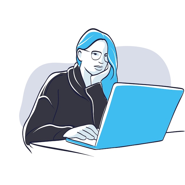 Vector woman sitting at the desk while thinking