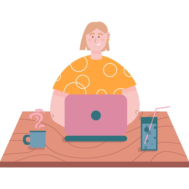 Vector woman working from home office icon