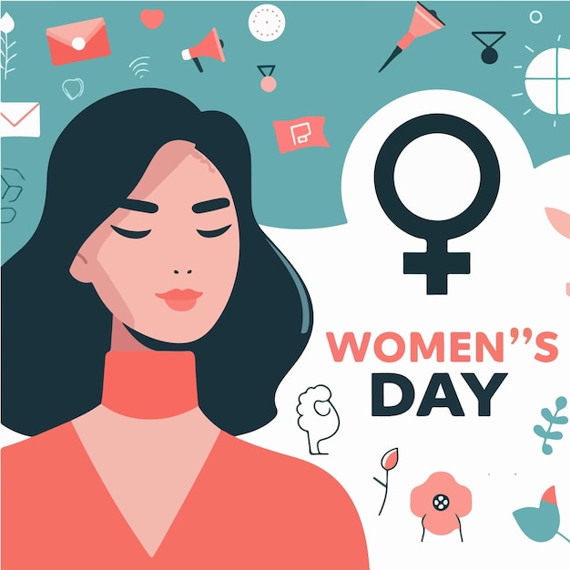vector womens day with beautiful female characters in a simple flat design style