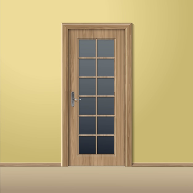 Vector wood closed door with frame isolated