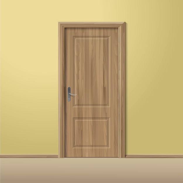 Vector Wood Closed Door with Frame Isolated