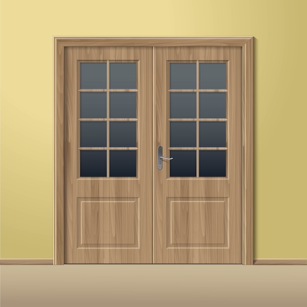 Vector wood closed door with frame isolated