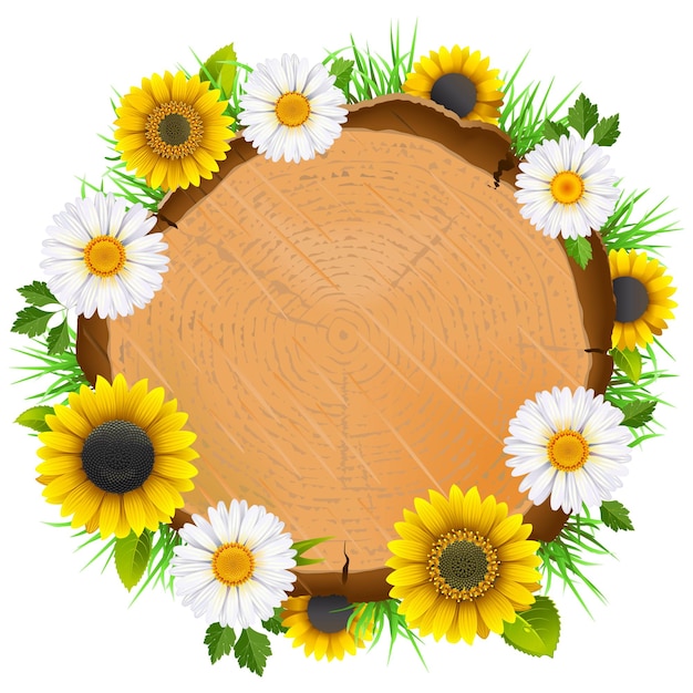 Vector vector wooden board with flowers