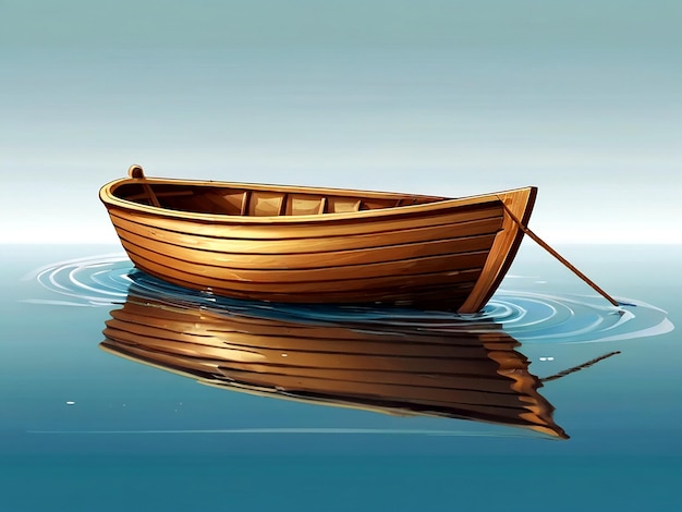 Vector vector wooden boat on water surface isolated