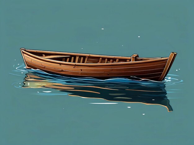 Vector vector wooden boat on water surface isolated