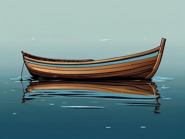 Vector vector wooden boat on water surface isolated