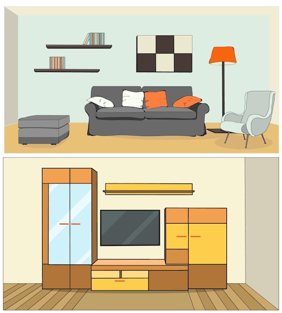 Vector woonkamer met bank TV