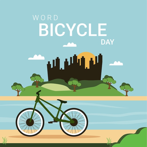都市の建物や川の前のベクトル単語自転車日車両