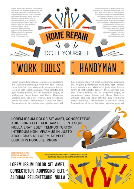 Vector vector work tools poster for home repair