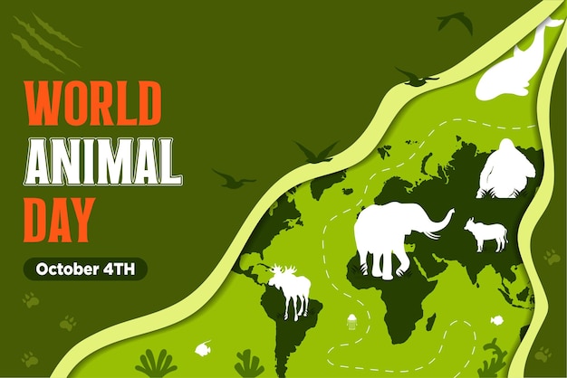 Vettore giornata mondiale degli animali vettoriali con illustrazione di flora e fauna