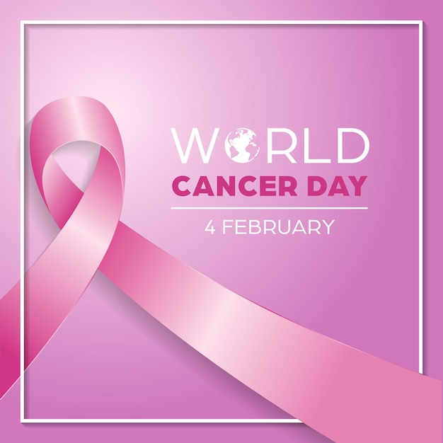 Vector world cancer day with pink ribbon