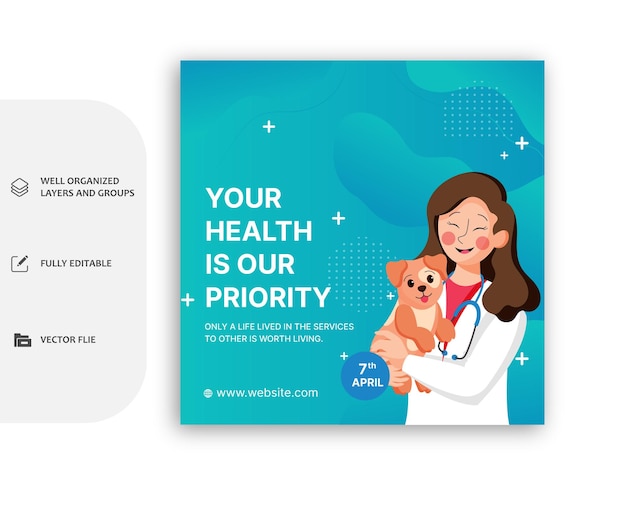 vector world health day social media post template with background