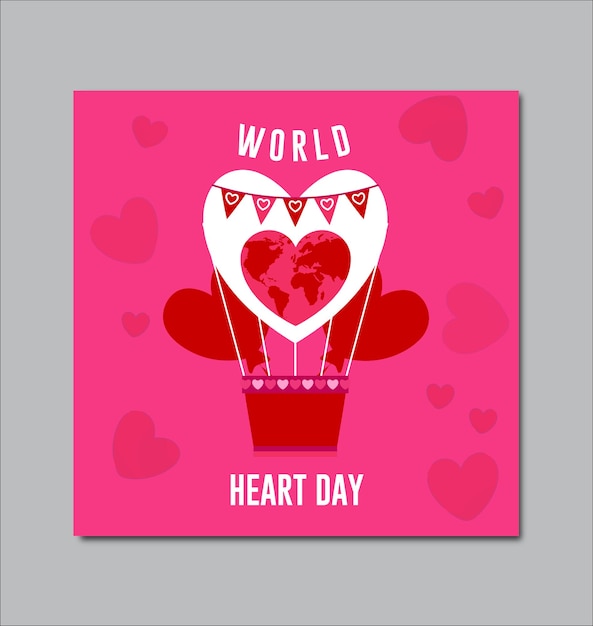 Vector world heart day with earth and pulse trace heart logo shaped in globe vector illustration