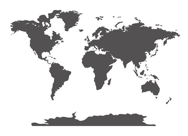 Vector world map gray silhouette isolated