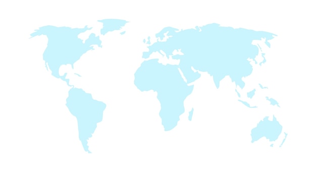 Programma di mondo di vettore su priorità bassa bianca. modello di mappa del mondo con i continenti. terra piatta, modello di mappa blu per modello di sito web, relazione annuale, infografica. illustrazione vettoriale