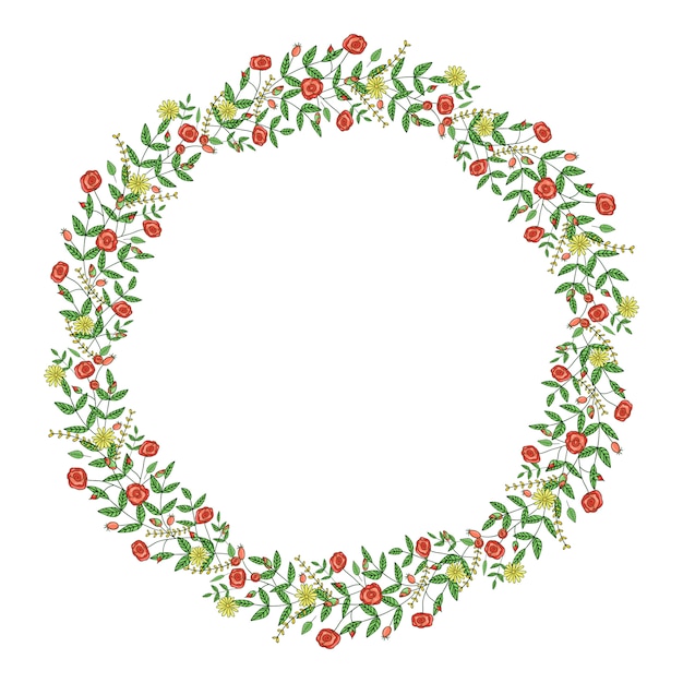 Vector wreath with garden flowers