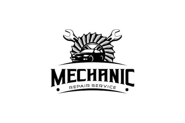 Vector wrench and gear for mechanic logo design car engine repair service