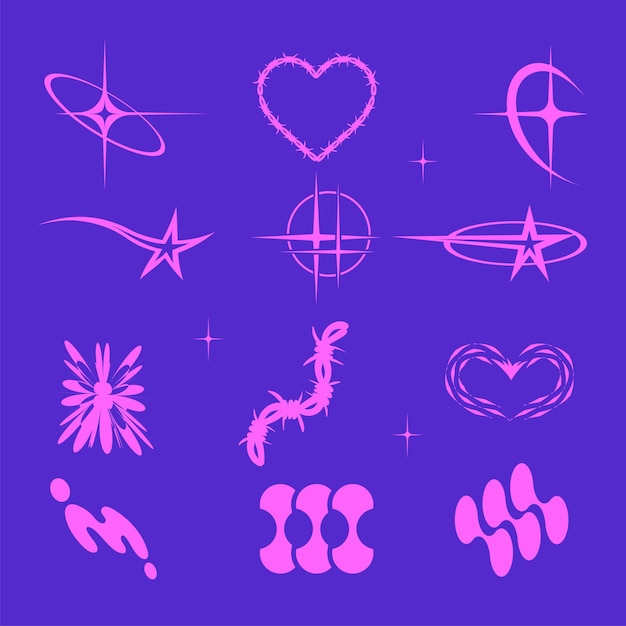 Vector vector y2k pink element retro star icons love elements for posters and streetwear fashion design