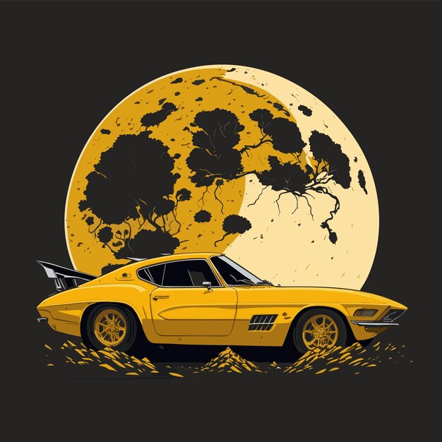 Vector vector yellow car and moon in the background ai generated