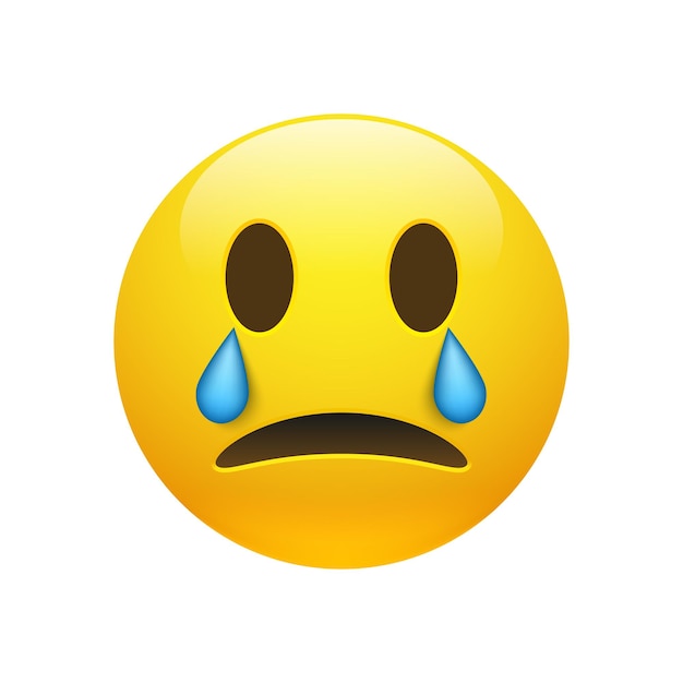 Vector yellow crying emoticon with opened eyes and mouth on white background