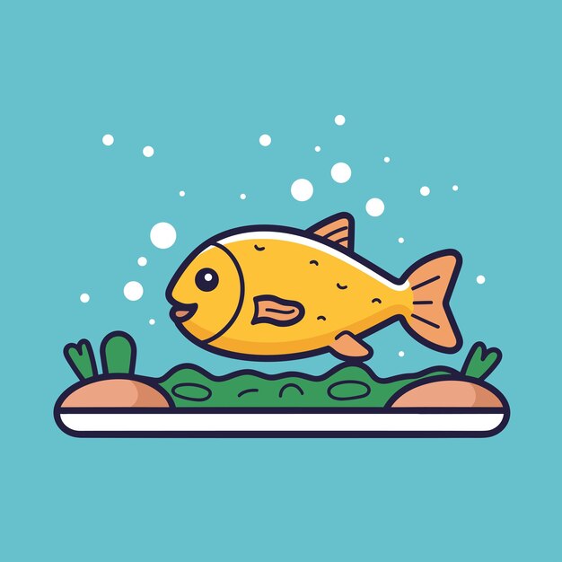 Vector of a yellow fish sitting on top of a plate