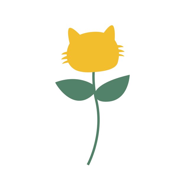 Vector yellow flower in the shape of cat on a green branch