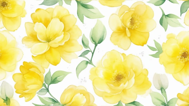 Vector yellow flowers watercolor seamless patterns