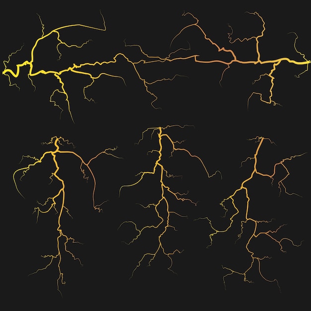 Vector vector yellow lightnings over black background