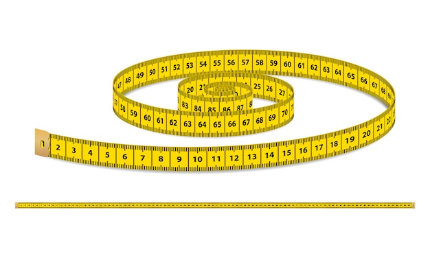 Vettore cinturino di nastro di misurazione realistico giallo vettoriale per abbigliamento isolato su sfondo bianco modello di progettazione