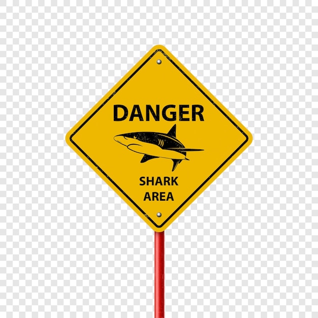 Vector Yellow Shark Sighting Sign Isolated Shark Attack Warning Danger for Surfing and Swimming Shark Zone Area Caution