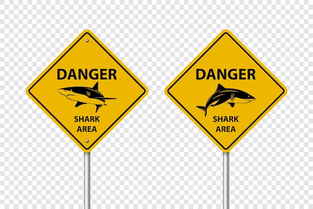 Vector vector yellow shark sighting sign set isolated