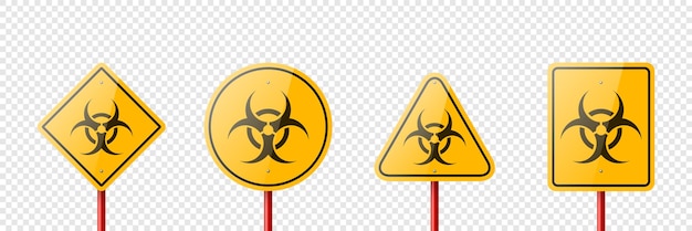 Vector yellow warning danger radiation sign icon set isolated nuclear radioactive biohazard sign warning symbol rhombus circle triangle rectangle dangerous sign collection design template