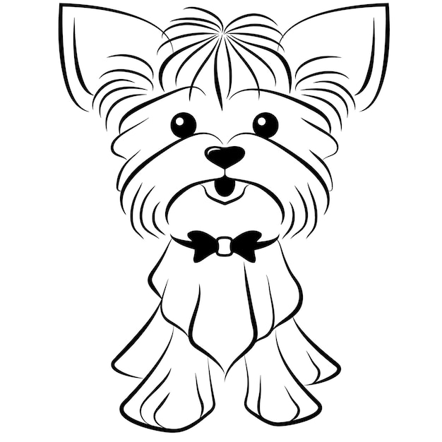 Vettore disegno lineare del cane di razza yorkshire terrier vettoriale