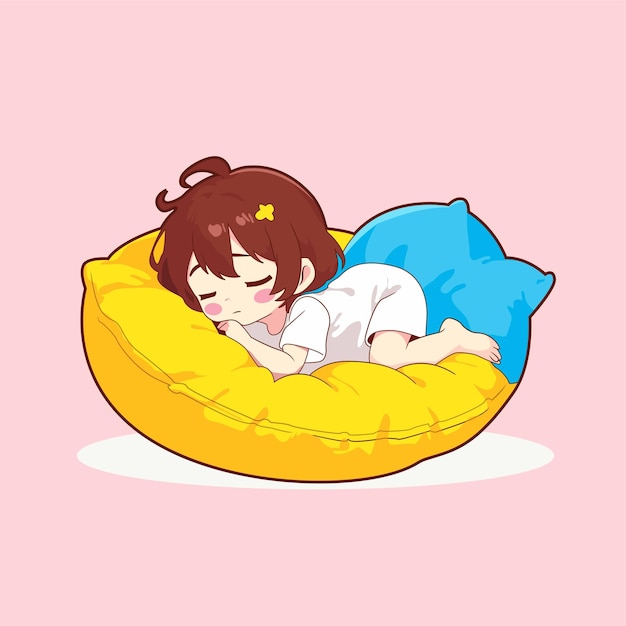 Vector vector young girl sleeping anime chibi illustration