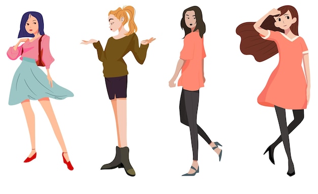 Vector young girls cartoon characters