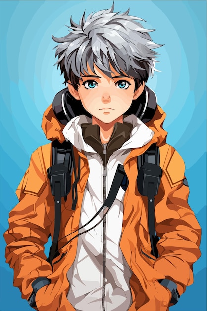 Векторный молодой человек в стиле аниме персонаж векторный иллюстрационный дизайн манга аниме мальчик